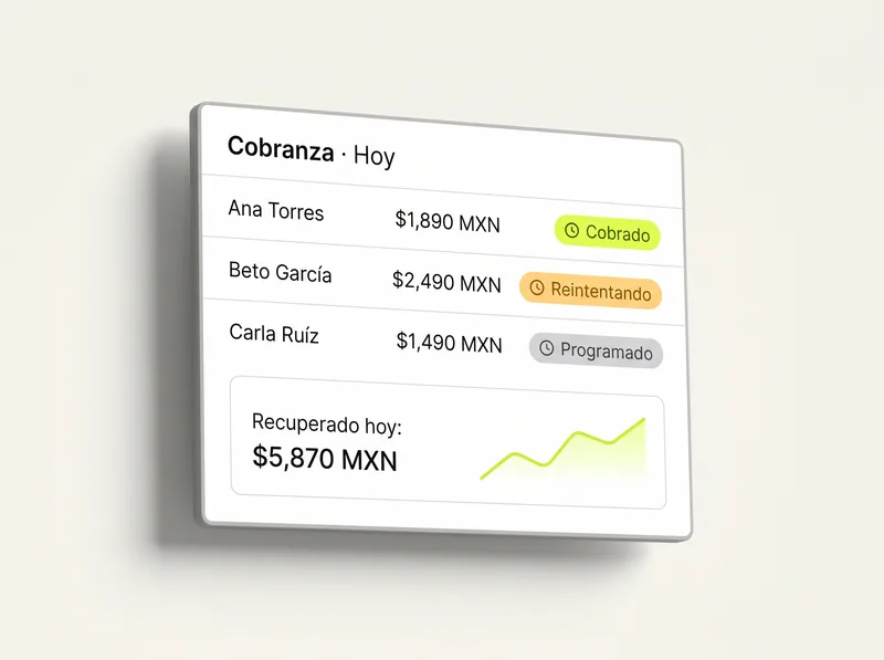 Panel de cobranza automática mostrando socios, montos y estados de pago
